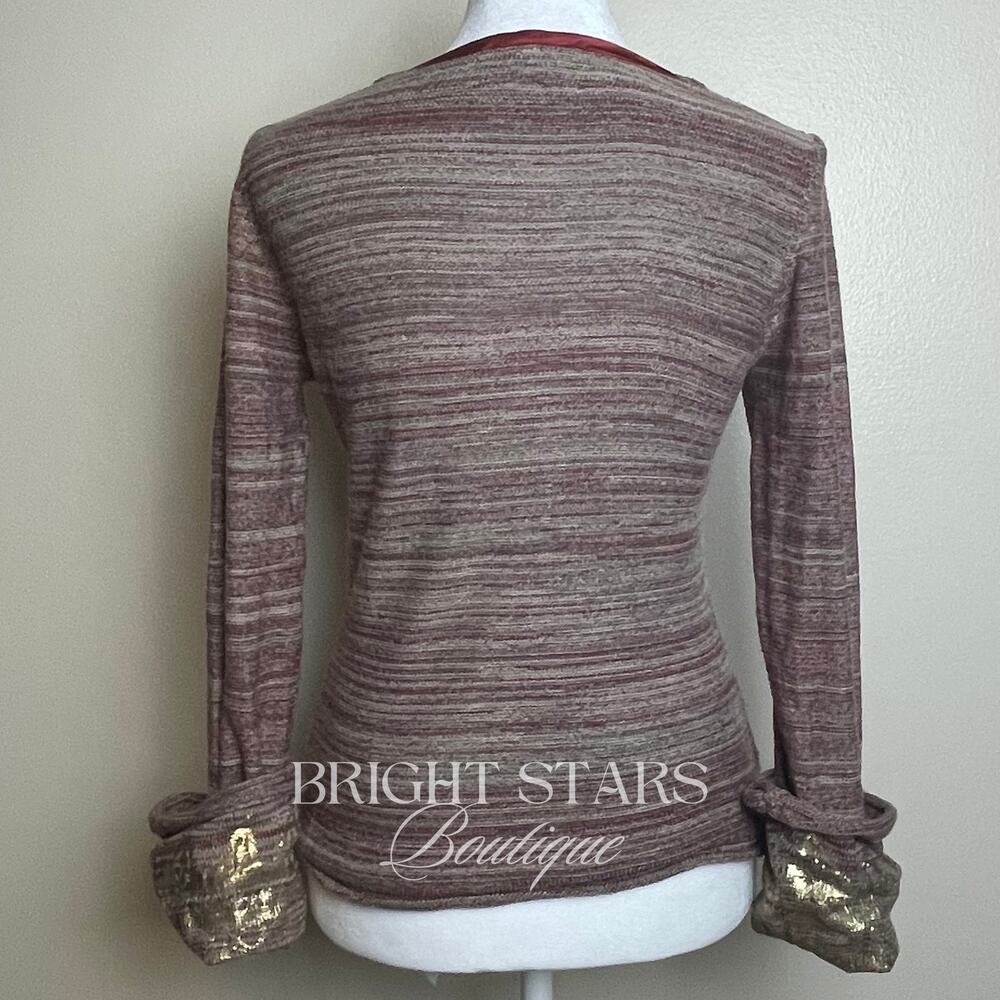 Brown Sweater Long Sleeve Gold Foiled Fold Back Cuffs ALT ASO Monica Lorelai - Picture 7 of 10